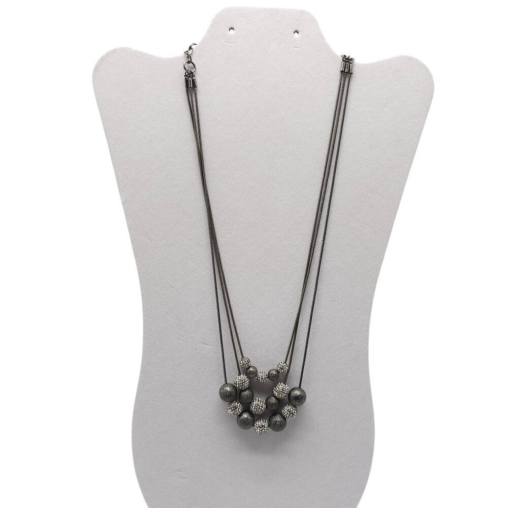 Chicos Silver Tone Multi-Strand Necklace With Textured Rhinestone Beads